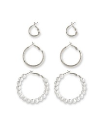[Accessory Collection][3点セット]フェイクパールフープピアスSET[