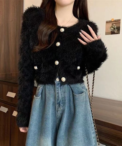 gossip!ロサンゼルス(ゴシップロサンゼルス)の「ラウンドネック ショートカーディガン(カーディガン/ボレロ・レディース・ブラック/ホワイト・FREE)」の5枚目の写真