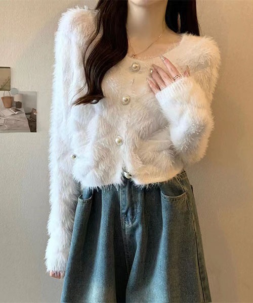 gossip!ロサンゼルス(ゴシップロサンゼルス)の「ラウンドネック ショートカーディガン(カーディガン/ボレロ・レディース・ブラック/ホワイト・FREE)」の4枚目の写真
