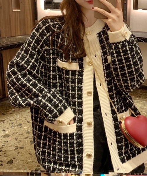 gossip!ロサンゼルス(ゴシップロサンゼルス)の「YUGA チェック柄カーディガン(カーディガン/ボレロ・レディース・ホワイト/ブラック・FREE)」の3枚目の写真