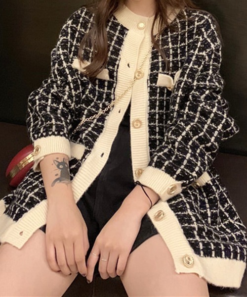 gossip!ロサンゼルス(ゴシップロサンゼルス)の「YUGA チェック柄カーディガン(カーディガン/ボレロ・レディース・ホワイト/ブラック・FREE)」の4枚目の写真