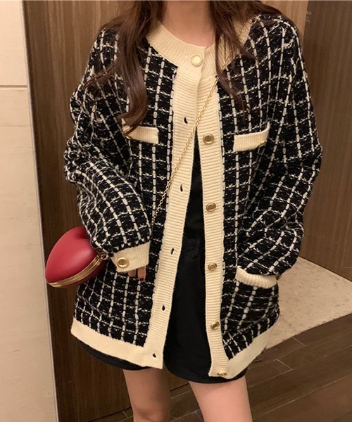 gossip!ロサンゼルス(ゴシップロサンゼルス)の「YUGA チェック柄カーディガン(カーディガン/ボレロ・レディース・ホワイト/ブラック・FREE)」の6枚目の写真