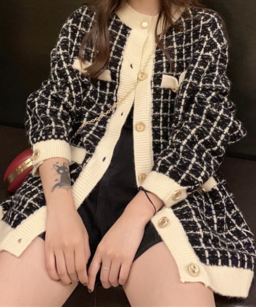 gossip!ロサンゼルス(ゴシップロサンゼルス)の「YUGA チェック柄カーディガン(カーディガン/ボレロ・レディース・ホワイト/ブラック・FREE)」の7枚目の写真