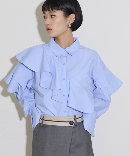 THE YOn(ザヨン)の「アシメラッフルデザインシャツ(シャツ/ブラウス・レディース・オフホワイト/グレー/サックスブルー・FREE)」の20枚目の写真