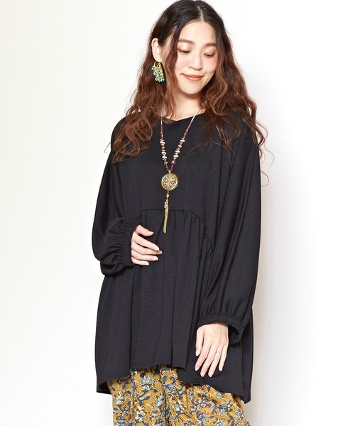 チャイハネ(チャイハネ)の「【チャイハネ】スラブオーバーサイズトップス(Tシャツ/カットソー・レディース・ブルー/ブラウン/ホワイト/ブラック・FREE)」の2枚目の写真