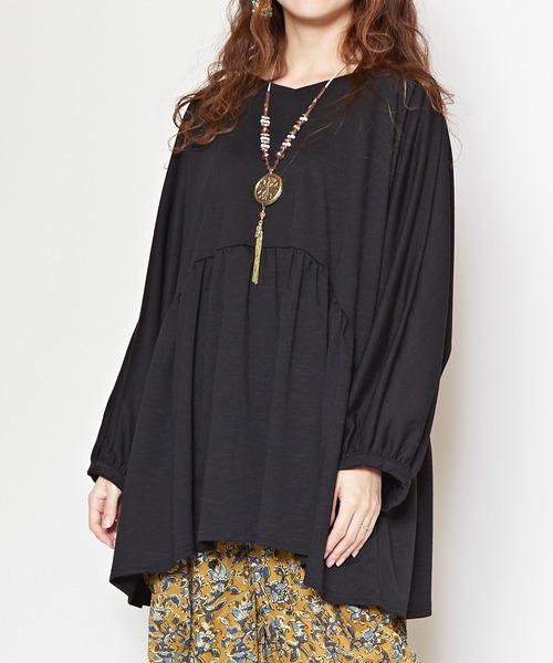 チャイハネ(チャイハネ)の「【チャイハネ】スラブオーバーサイズトップス(Tシャツ/カットソー・レディース・ブルー/ブラウン/ホワイト/ブラック・FREE)」の10枚目の写真