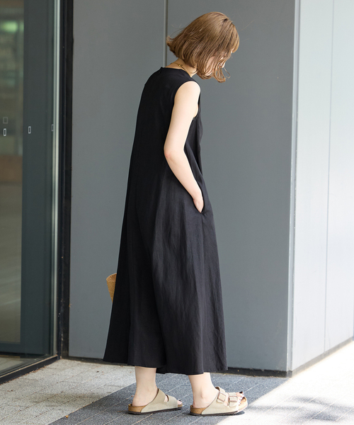 B.C STOCK（ベーセーストック）の「リネンレーヨンスリーブレスワンピース（ワンピース・レディース・ブラック/ブルー/レッド/ダークブルー・FREE）」の7枚目の写真