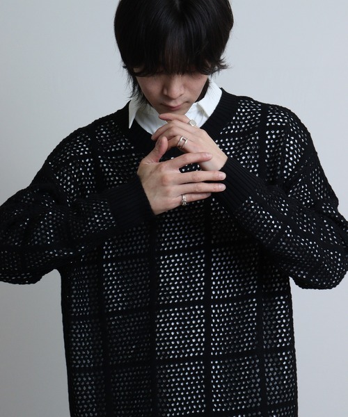REGIEVO(レジエボ)の「mesh knit crew neck / メッシュニットクルーネック unisex(ニット/セーター・メンズ・ブラック/ホワイト・M/L)」の9枚目の写真
