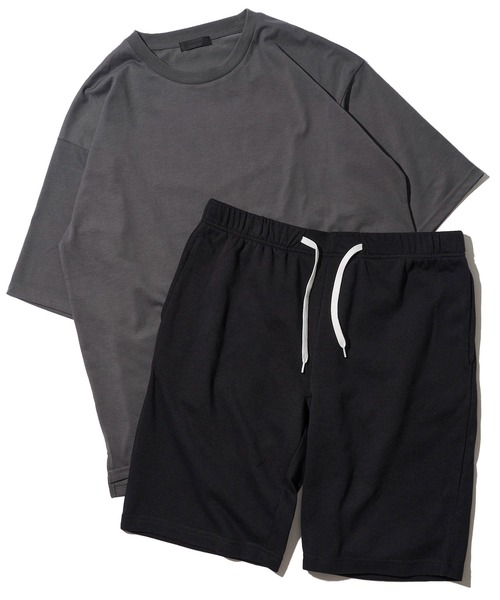 ADPOSION(アドポーション)の「【上下2点セット】冷感加工 半袖Tシャツ&ハーフパンツ ルームウェア(ルームウェア/パジャマ・メンズ・チャコールグレー/ブルーグレー/ブラック/ブラック×グレー・X-LARGE/LARGE/MEDIUM)」の3枚目の写真