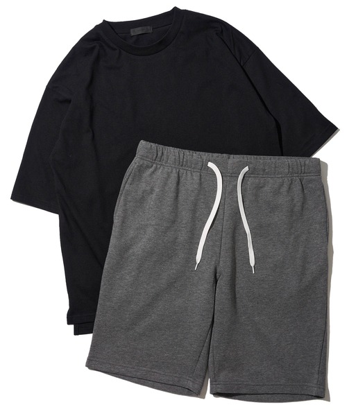 ADPOSION(アドポーション)の「【上下2点セット】冷感加工 半袖Tシャツ&ハーフパンツ ルームウェア(ルームウェア/パジャマ・メンズ・チャコールグレー/ブルーグレー/ブラック/ブラック×グレー・X-LARGE/LARGE/MEDIUM)」の2枚目の写真