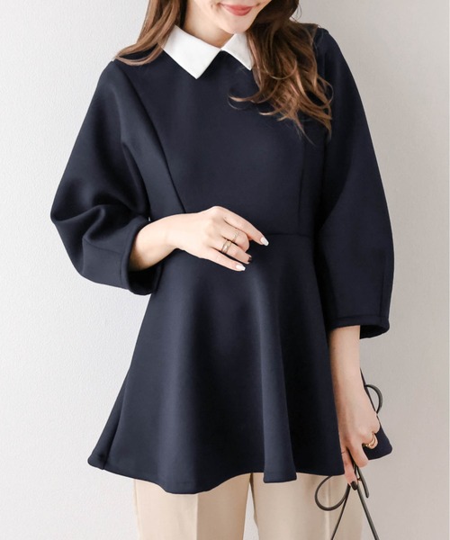 AMELY（エミリー）の「2Wayぺプラムトップス（Tシャツ/カットソー・レディース・ベージュ/ネイビー/グレー/ブラック・フリー）」の4枚目の写真