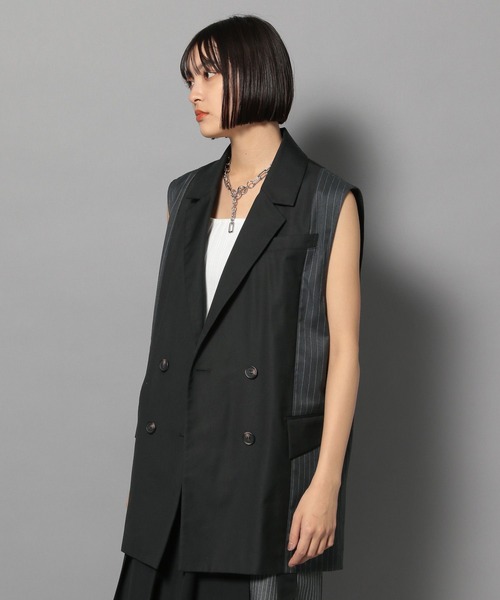 Anui（アニュイ）の「【UNISEX】サイドストライプブレザーベスト（テーラードジャケット・レディース・ブラック/グレー・MEDIUM）」の5枚目の写真