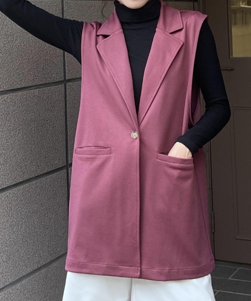 ad thie(アドティエ)の「ストレッチ素材 ポケット付き テーラードジレ(ベスト・レディース・ピンク/グリーン/グレー/イエロー/ブラック/ベージュ/ブラウン・FREE)」の1枚目の写真