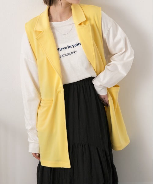 ad thie(アドティエ)の「ストレッチ素材 ポケット付き テーラードジレ(ベスト・レディース・ピンク/グリーン/グレー/イエロー/ブラック/ベージュ/ブラウン・FREE)」の7枚目の写真