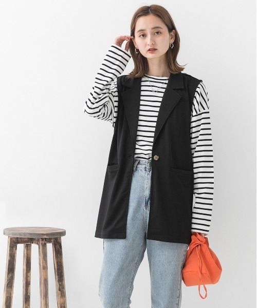 ad thie(アドティエ)の「ストレッチ素材 ポケット付き テーラードジレ(ベスト・レディース・ピンク/グリーン/グレー/イエロー/ブラック/ベージュ/ブラウン・FREE)」の8枚目の写真