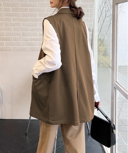 ad thie(アドティエ)の「ストレッチ素材 ポケット付き テーラードジレ(ベスト・レディース・ピンク/グリーン/グレー/イエロー/ブラック/ベージュ/ブラウン・FREE)」の16枚目の写真