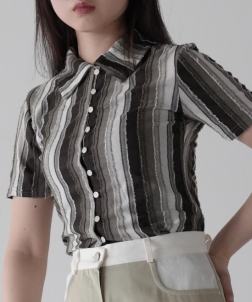 tシャツ stripe fluff tops レディース stripe fluff tops（Tシャツ/カットソー）｜Uenui（ウニュイ）の