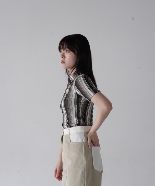 tシャツ stripe fluff tops レディース stripe fluff tops（Tシャツ/カットソー）｜Uenui（ウニュイ）の