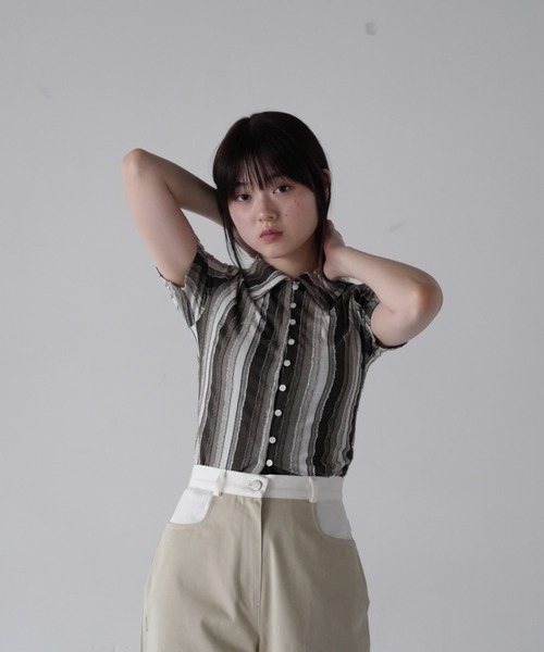 stripe fluff tops（Tシャツ/カットソー）｜Uenui（ウニュイ）の