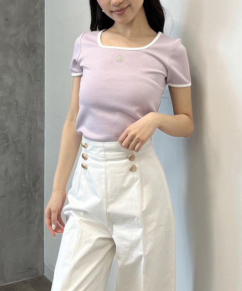 EIMY ISTOIRE(エイミーイストワール)の「eimyモチーフロゴパイピングTシャツ(Tシャツ/カットソー・レディース・ライトイエロー/サックスブルー/ブラック/ラベンダー/ベージュ/ホワイト・F)」の5枚目の写真
