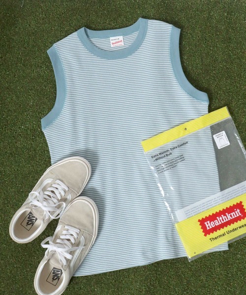 Healthknit(ヘルスニット)の「Healthknit(ヘルスニット)ベーシックワッフル クルーネックノースリーブTシャツ/パックT/無地 ボーダー(Tシャツ/カットソー・レディース・グリーン系その他/ブラック/イエロー系その他/ホワイト×ブラック/ピンク/オフホワイト/ブルー系その他/ブルー系その他2・M)」の5枚目の写真