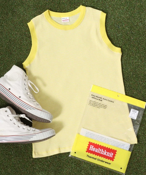 Healthknit(ヘルスニット)の「Healthknit(ヘルスニット)ベーシックワッフル クルーネックノースリーブTシャツ/パックT/無地 ボーダー(Tシャツ/カットソー・レディース・グリーン系その他/ブラック/イエロー系その他/ホワイト×ブラック/ピンク/オフホワイト/ブルー系その他/ブルー系その他2・M)」の7枚目の写真