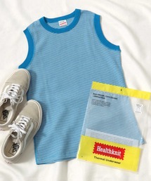 Healthknit(ヘルスニット)ベーシックワッフル クルーネックノースリーブTシャツ/パックT/無地 ボーダー