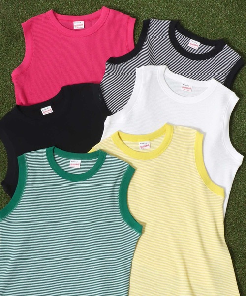 Healthknit(ヘルスニット)の「Healthknit(ヘルスニット)ベーシックワッフル クルーネックノースリーブTシャツ/パックT/無地 ボーダー(Tシャツ/カットソー・レディース・グリーン系その他/ブラック/イエロー系その他/ホワイト×ブラック/ピンク/オフホワイト/ブルー系その他/ブルー系その他2・M)」の9枚目の写真