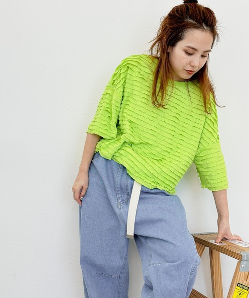 niko and...（ニコアンド）の「[MODE NORM CORE]フリフリルーズ半袖プルオーバー（Tシャツ/カットソー・レディース・ライトグリーン/ブラック/オフホワイト・MEDIUM/LARGE）」の12枚目の写真