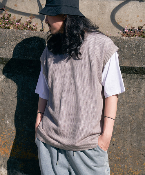 VENCEEXCHANGE（ヴァンスエクスチェンジ）の「【2点セット】メッシュニットベストアンサンブルTシャツ（Tシャツ/カットソー・メンズ・ライム/グリーン/ブルー系/グレー/ブラック・M/L）」の11枚目の写真