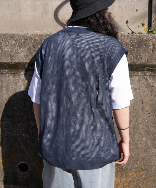 VENCEEXCHANGE（ヴァンスエクスチェンジ）の「【2点セット】メッシュニットベストアンサンブルTシャツ（Tシャツ/カットソー・メンズ・ライム/グリーン/ブルー系/グレー/ブラック・M/L）」の15枚目の写真
