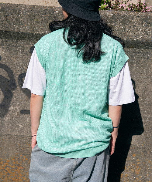 VENCEEXCHANGE（ヴァンスエクスチェンジ）の「【2点セット】メッシュニットベストアンサンブルTシャツ（Tシャツ/カットソー・メンズ・ライム/グリーン/ブルー系/グレー/ブラック・M/L）」の20枚目の写真