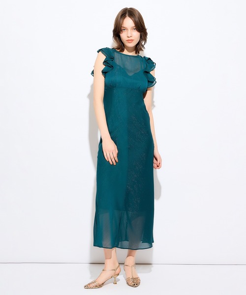 ME COUTURE(ミークチュール)の「ラメストライプカットアウトドレス(ワンピース・レディース・グリーン/アイボリー・0/1)」の1枚目の写真