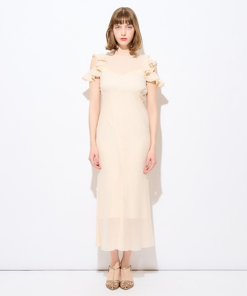 ME COUTURE(ミークチュール)の「ラメストライプカットアウトドレス(ワンピース・レディース・グリーン/アイボリー・0/1)」の3枚目の写真