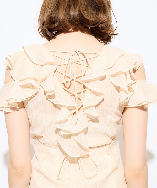 ME COUTURE(ミークチュール)の「ラメストライプカットアウトドレス(ワンピース・レディース・グリーン/アイボリー・0/1)」の21枚目の写真