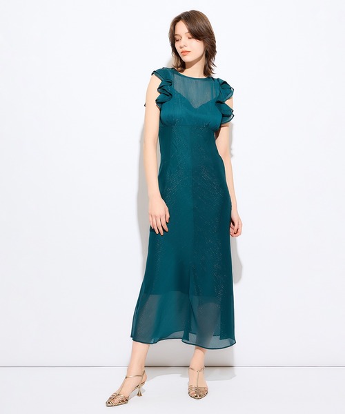 ME COUTURE(ミークチュール)の「ラメストライプカットアウトドレス(ワンピース・レディース・グリーン/アイボリー・0/1)」の8枚目の写真