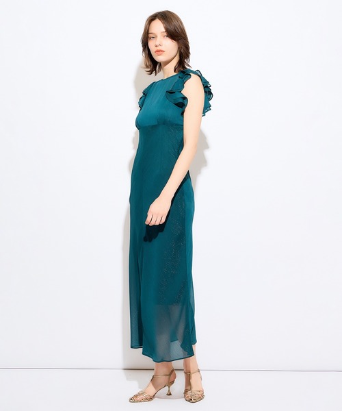 ME COUTURE(ミークチュール)の「ラメストライプカットアウトドレス(ワンピース・レディース・グリーン/アイボリー・0/1)」の9枚目の写真