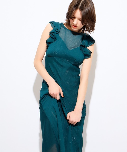 ME COUTURE(ミークチュール)の「ラメストライプカットアウトドレス(ワンピース・レディース・グリーン/アイボリー・0/1)」の11枚目の写真