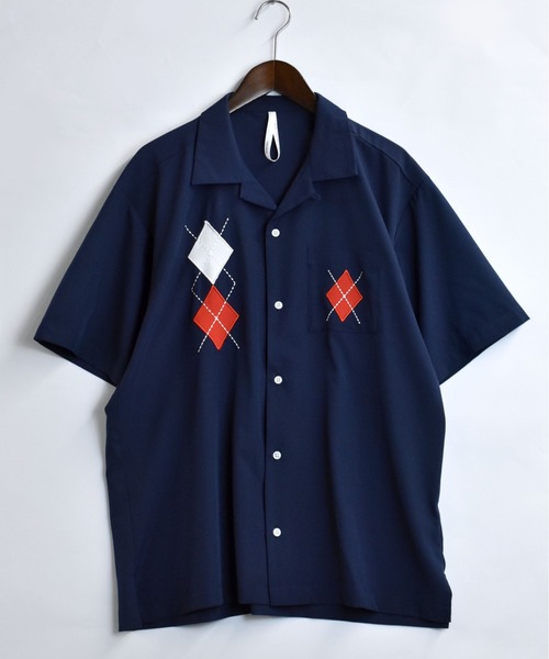 Starting Over（スターティングオーバー）の「argyle embroidery open collar shirt/アーガイル刺繍 半袖 オープンカラーシャツ（シャツ/ブラウス・メンズ・ネイビー/ホワイト/ブラック・M/L/XL）」の3枚目の写真