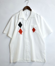 argyle embroidery open collar shirt/アーガイル刺繍 半袖 オープンカラーシャツ