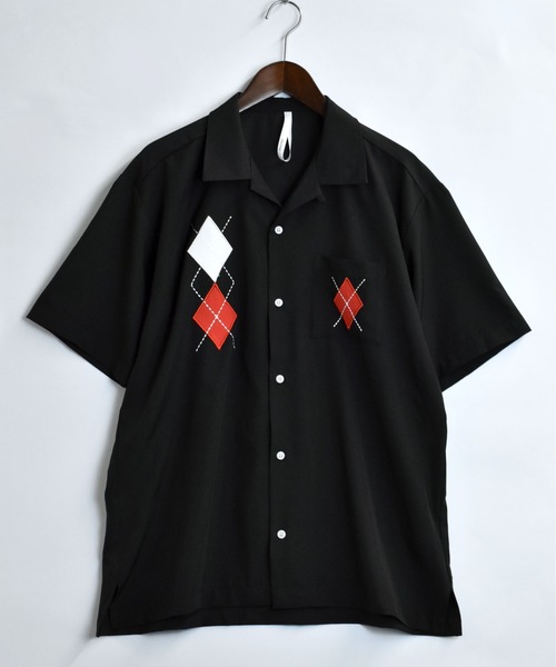Starting Over（スターティングオーバー）の「argyle embroidery open collar shirt/アーガイル刺繍 半袖 オープンカラーシャツ（シャツ/ブラウス・メンズ・ネイビー/ホワイト/ブラック・M/L/XL）」の2枚目の写真