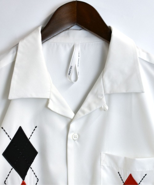 Starting Over（スターティングオーバー）の「argyle embroidery open collar shirt/アーガイル刺繍 半袖 オープンカラーシャツ（シャツ/ブラウス・メンズ・ネイビー/ホワイト/ブラック・M/L/XL）」の4枚目の写真