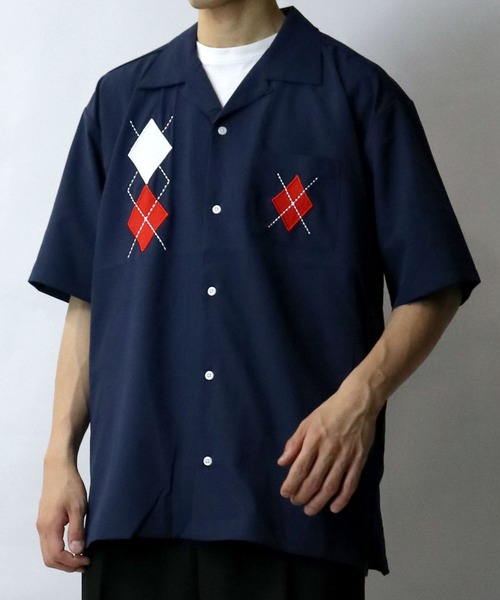 Starting Over（スターティングオーバー）の「argyle embroidery open collar shirt/アーガイル刺繍 半袖 オープンカラーシャツ（シャツ/ブラウス・メンズ・ネイビー/ホワイト/ブラック・M/L/XL）」の11枚目の写真