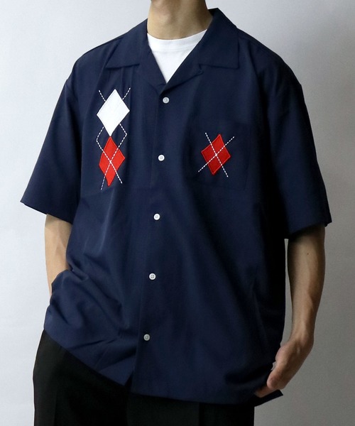 Starting Over（スターティングオーバー）の「argyle embroidery open collar shirt/アーガイル刺繍 半袖 オープンカラーシャツ（シャツ/ブラウス・メンズ・ネイビー/ホワイト/ブラック・M/L/XL）」の12枚目の写真
