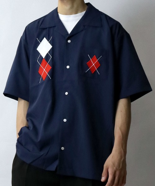 Starting Over（スターティングオーバー）の「argyle embroidery open collar shirt/アーガイル刺繍 半袖 オープンカラーシャツ（シャツ/ブラウス・メンズ・ネイビー/ホワイト/ブラック・M/L/XL）」の13枚目の写真