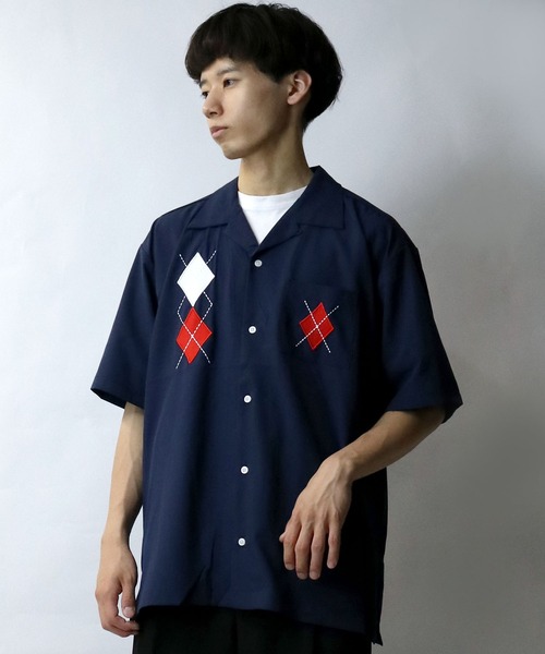 Starting Over（スターティングオーバー）の「argyle embroidery open collar shirt/アーガイル刺繍 半袖 オープンカラーシャツ（シャツ/ブラウス・メンズ・ネイビー/ホワイト/ブラック・M/L/XL）」の14枚目の写真