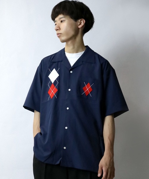 Starting Over（スターティングオーバー）の「argyle embroidery open collar shirt/アーガイル刺繍 半袖 オープンカラーシャツ（シャツ/ブラウス・メンズ・ネイビー/ホワイト/ブラック・M/L/XL）」の15枚目の写真