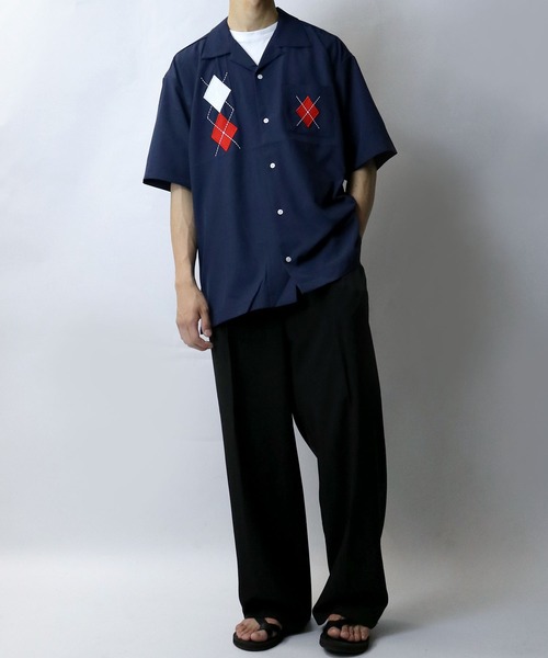 Starting Over（スターティングオーバー）の「argyle embroidery open collar shirt/アーガイル刺繍 半袖 オープンカラーシャツ（シャツ/ブラウス・メンズ・ネイビー/ホワイト/ブラック・M/L/XL）」の16枚目の写真