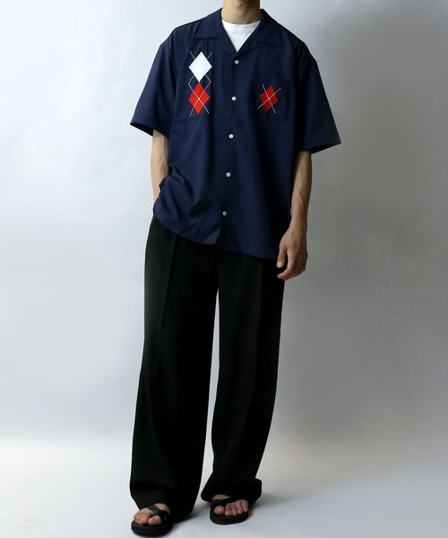 Starting Over（スターティングオーバー）の「argyle embroidery open collar shirt/アーガイル刺繍 半袖 オープンカラーシャツ（シャツ/ブラウス・メンズ・ネイビー/ホワイト/ブラック・M/L/XL）」の17枚目の写真