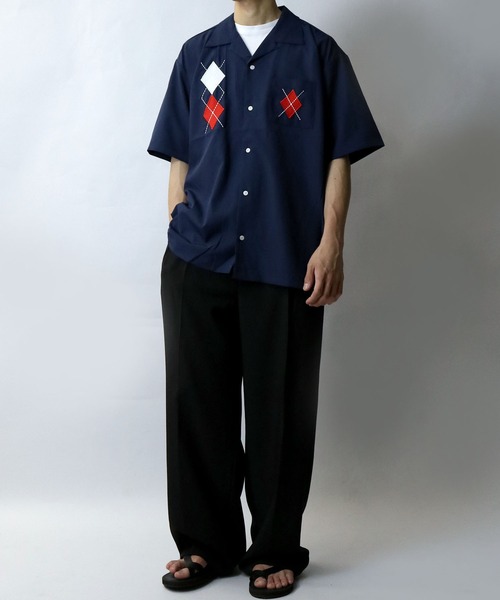 Starting Over（スターティングオーバー）の「argyle embroidery open collar shirt/アーガイル刺繍 半袖 オープンカラーシャツ（シャツ/ブラウス・メンズ・ネイビー/ホワイト/ブラック・M/L/XL）」の18枚目の写真